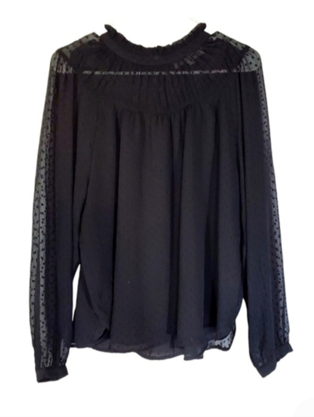 1485 * LOFT Swiss Dot Long Sleeve Blouse Black Size L